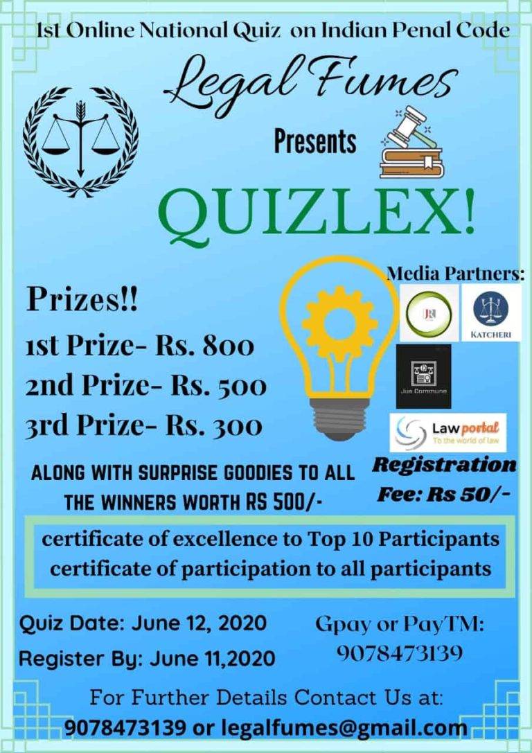 Quizlex - 1st online national quiz competition on Indian Penal Code by LegalFumes