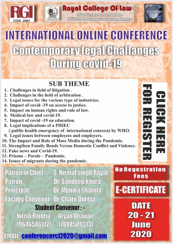 INTERNATIONAL ONLINE CONFERENCE - CONTEMPORARY LEGAL CHALLENGES DURING COVID-19