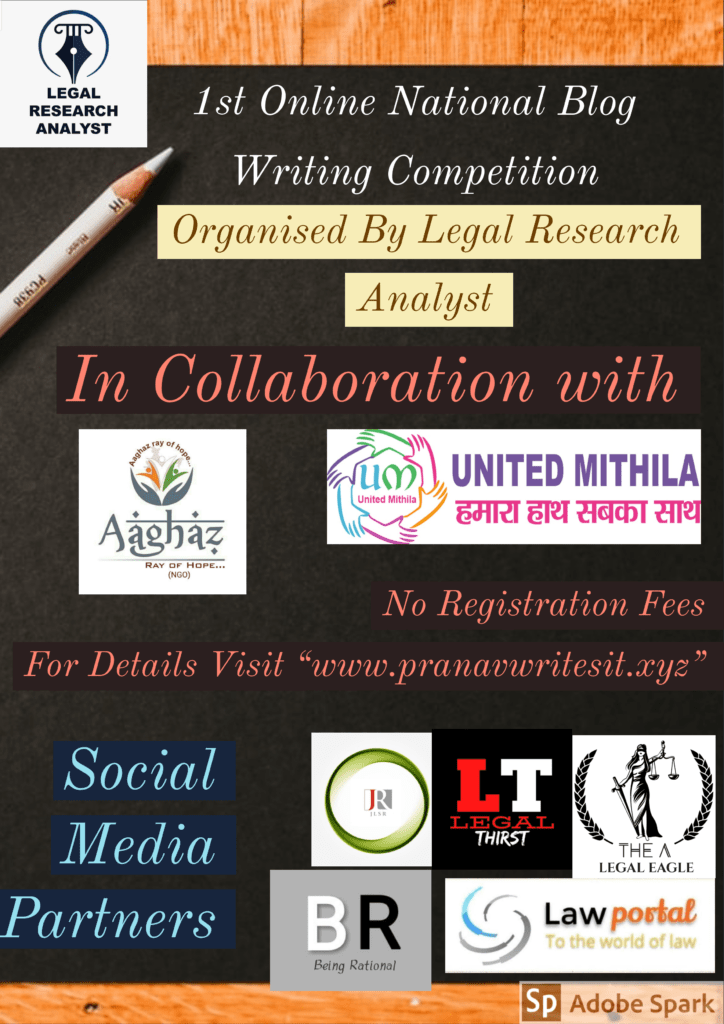Legal Research Analyst's 1st National Blog Writing Competition, 2020