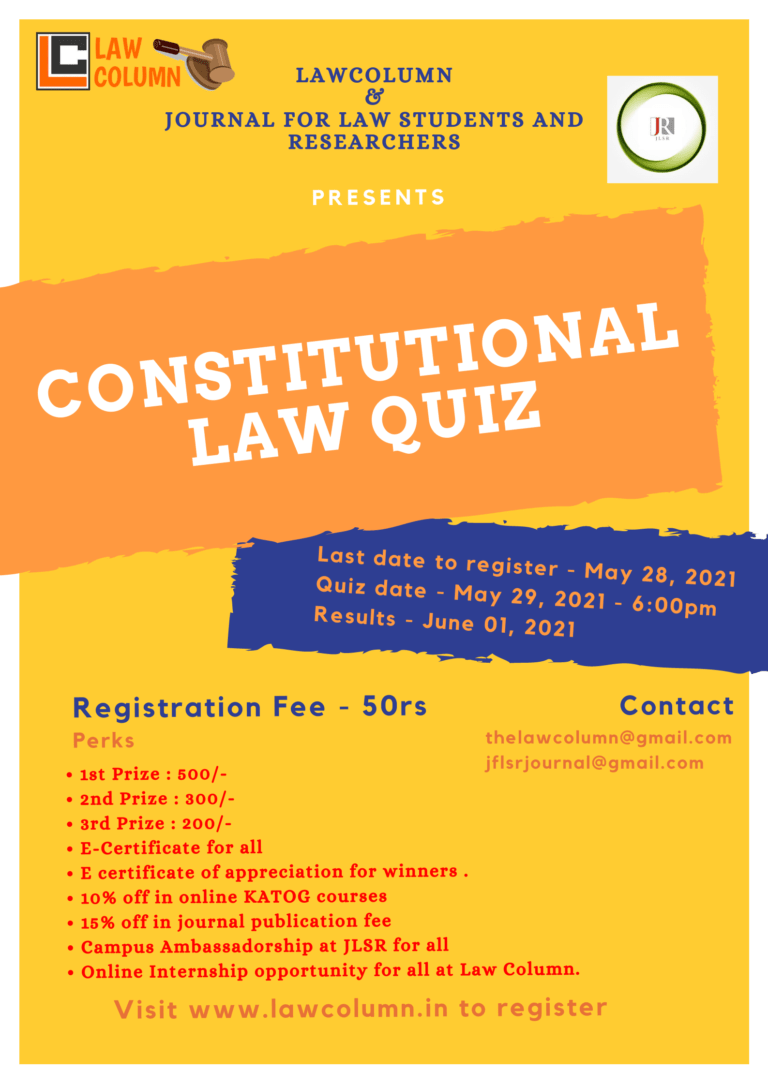 Online Quiz Competition on Constitutional Law by LawColumn & JLSR - Register Now!!